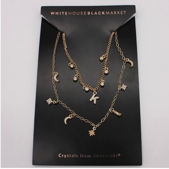 ❤️‍🔥NEW WHITE HOUSE BLACK MARKET SWAROVSKI CRYSTAL INITIAL K NECKLACE - Picture 2 of 3